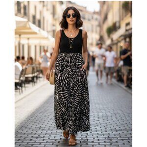 NICOLE MILLER  Black and White Tank Maxi Dress